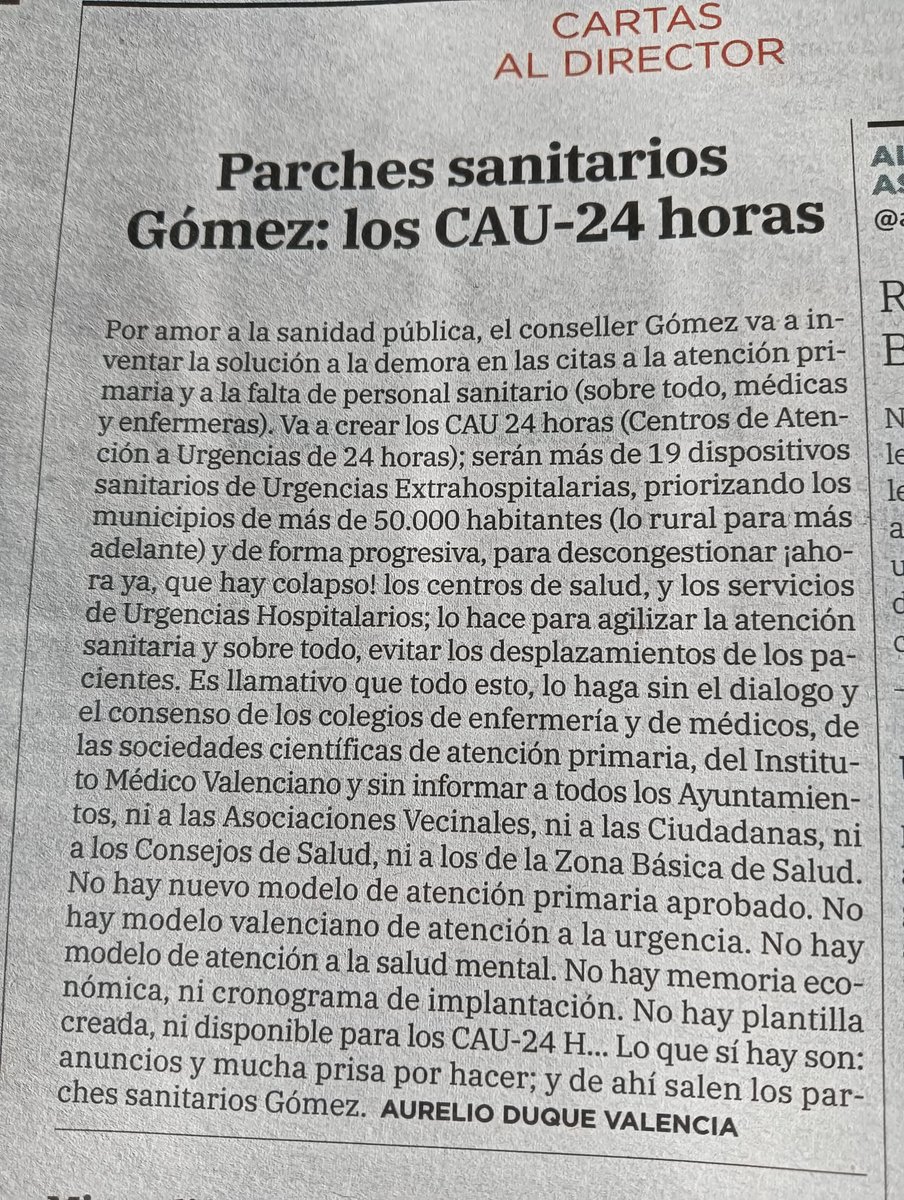 MaikaBarceiro's tweet photo. 🏥SANITAT PÚBLICA I GRATUITA #CSZBSAAT
Aurelio Duque de CAVECOVA:
"Parches sanitarios Gómez: los CAU-24 horas"
https://t.co/fWN49QAHNQ
consejosaludsaat@gmail.com
655563218
@csallendetolsa
#SanitatPublicaGratuita
#AtencionPrimaria
#AtencionComunitaria
#DANA https://t.co/L8hv0WZZyB