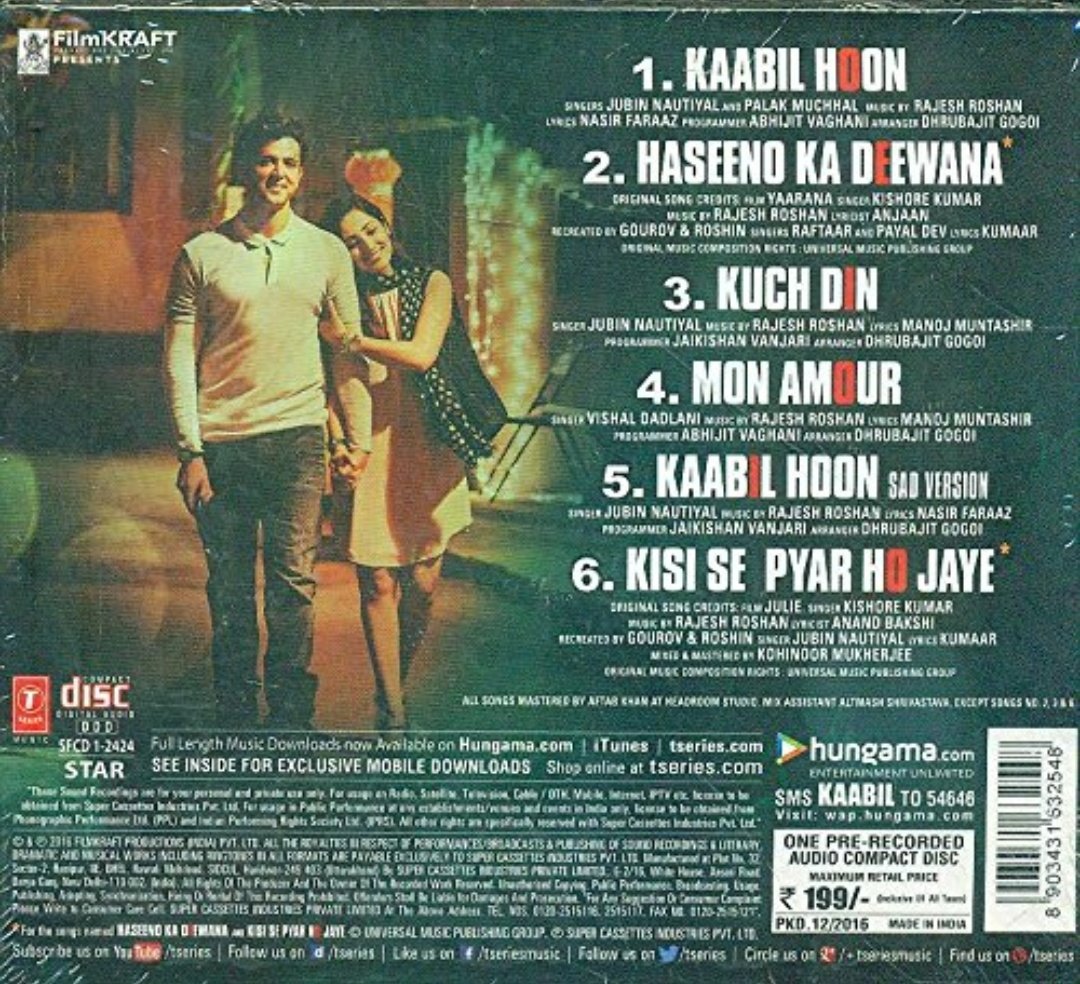 MovzMusicals999's tweet image. #9YearsForKaabil

The movie  inspired by the Hollywood movie #BlindFury and Korean movie #Broken.

#Kaabil Audiocd @TSeries

#RajeshRoshan musical

@iHrithik @yamigautam #SanjayGupta #RakeshRohan
