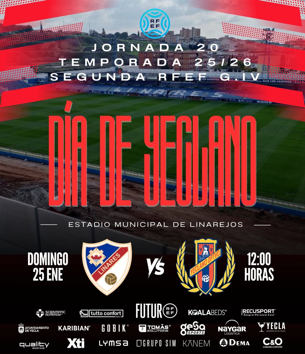 💙 #DíaDeYeclano ❤

💪📈 ¡A por el objetivo pendiente del 2026 🆚️ <a href="/Linares_Dptvo/">Linares Deportivo 💙⚒</a>, sumar fuera de casa en #SegundaRFEF! 🚍🔛

🎙 <a href="/yeclamedia/">Yecla Media</a> &amp; <a href="/LaJunglaRadio/">La Jungla Radio</a>
📻 <a href="/copeyecla/">Cope Yecla</a> &amp; <a href="/ORMurcia/">Onda Regional</a>
📺 <a href="/FootballClub/">FootballClub</a> &amp; #Teleyecla (canal 191)

#NoDudaría 🙌
#GraciasAfición 📢
#LinaresYeclano ⚔️
