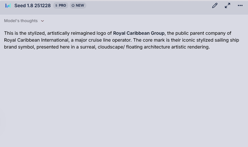 eth00012's tweet photo. 2-2
❌ Seed 1.8: Royal Caribbean Group
❌ GPT-5.1  251228: I’m not able to identify which real‑world company this logo belongs to

https://t.co/sjuPDPGEF3 https://t.co/vWwHgOhNoA