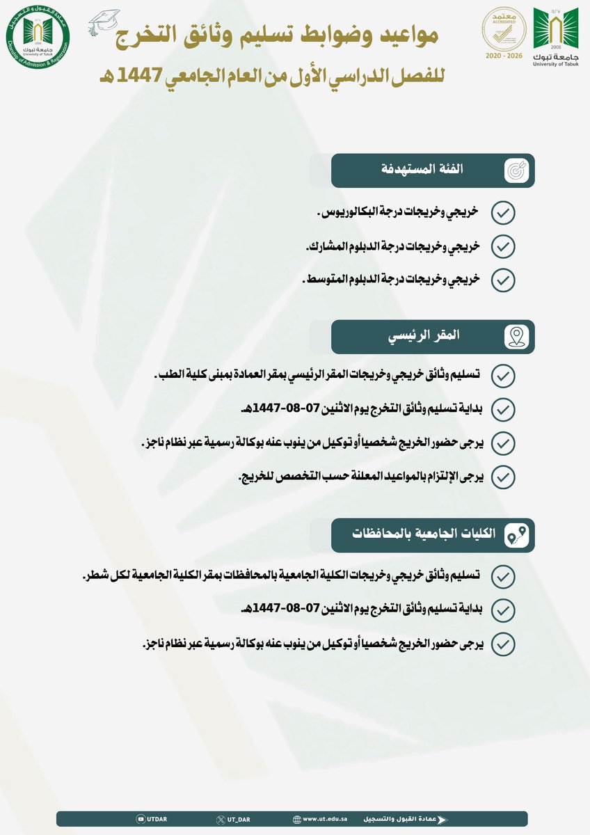 عمادة القبول والتسجيل بجامعة تبوك tweet media