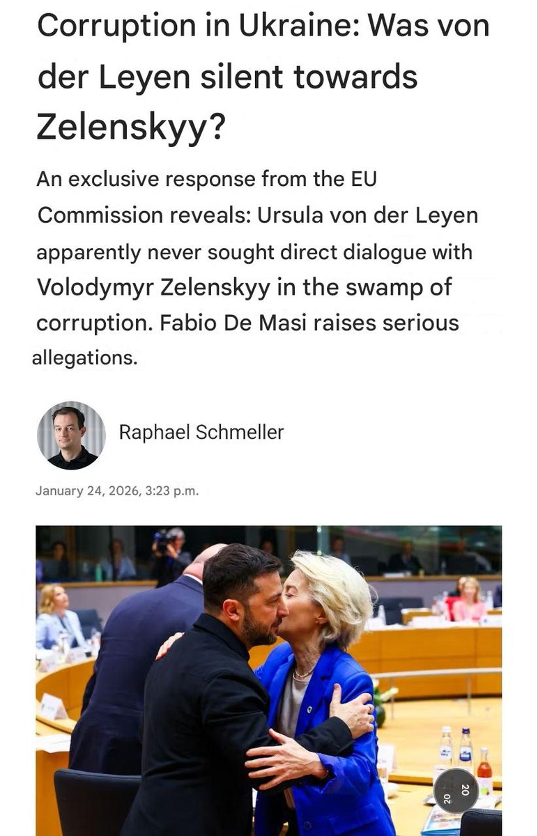 🇪🇺🇺🇦 "EU Commission President, Ursula von der Leyen NEVER personally discussed the corruption scandal in Ukraine with Zelensky" — Berliner Zeitung 

EU Commission's response stated that following the Mindic affair, "clear signals were sent to Ukraine about zero tolerance for