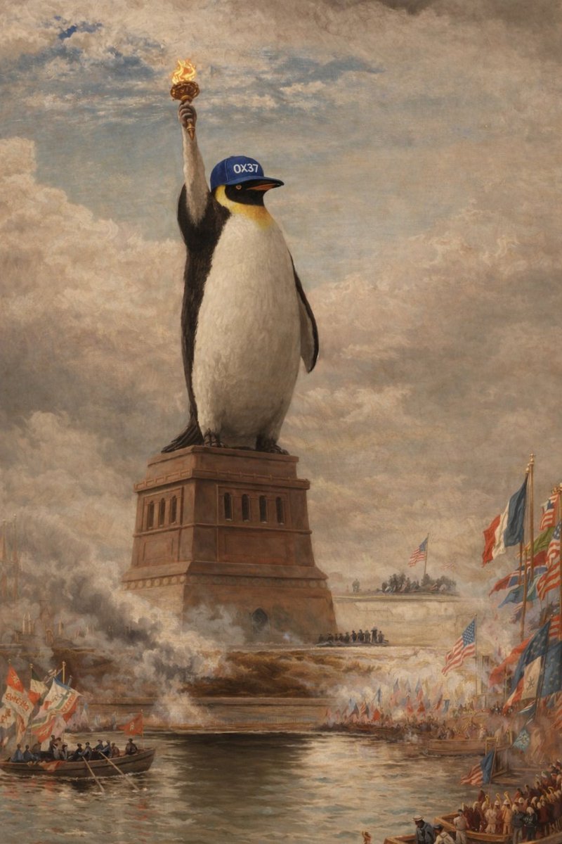 Based_Penguin1's tweet image. The Based $Penguin stays strong and free. Like the Statue of Liberty, it holds the flame high, a symbol of conviction, resilience, and on-chain freedom.🐧🧢 0x37