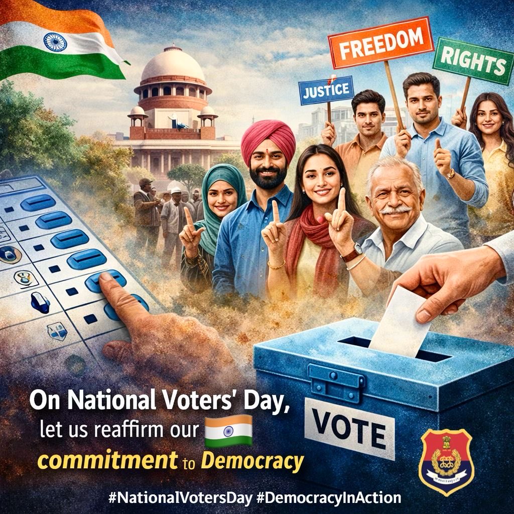 AmritsarRPolice's tweet image. On National Voters’ Day, let us reaffirm our commitment to democracy &amp;amp; exercise our right to vote responsibly.
ਰਾਸ਼ਟਰੀ ਵੋਟਰ ਦਿਵਸ ਮੌਕੇ ਆਓ ਲੋਕਤੰਤਰ ਪ੍ਰਤੀ ਆਪਣੀ ਵਚਨਬੱਧਤਾ ਨੂੰ ਦੁਹਰਾਈਏ ਅਤੇ ਵੋਟ ਦੇ ਅਧਿਕਾਰ ਨੂੰ ਜ਼ਿੰਮੇਵਾਰੀ ਨਾਲ ਵਰਤੀਂਏ।
#AmritsarRuralPolice #NationalVotersDay #DemocracyInAction
