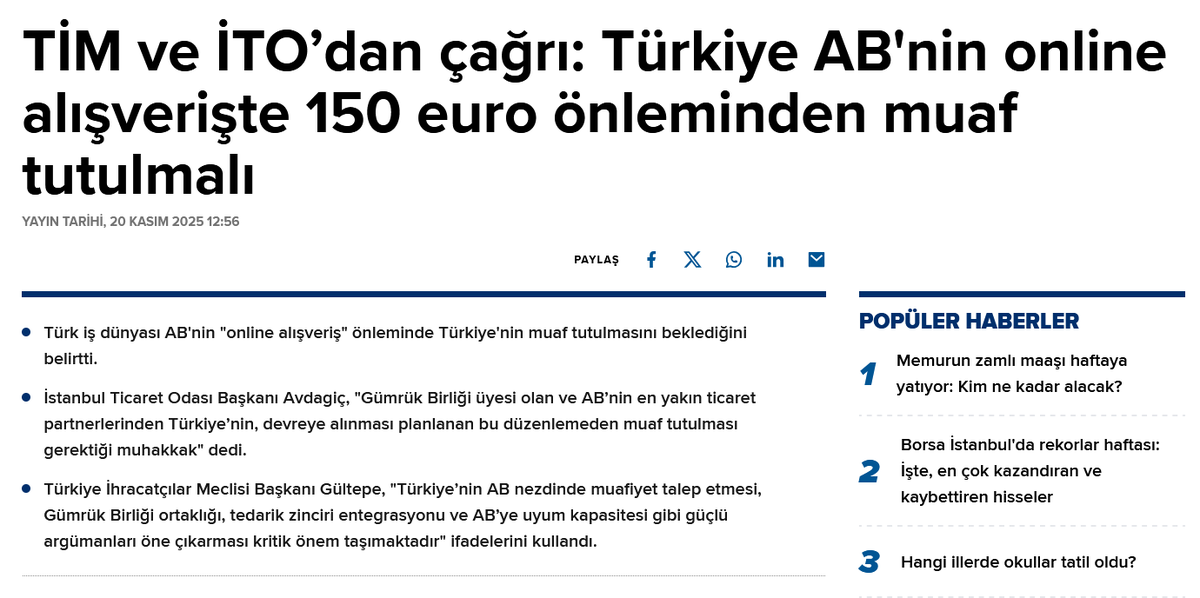 Yurt dışı alışverişi fiilen engelleyen yanlış kararın, pek konuşulmayan, çok tehlikeli bir başka sonucu var:
Türkiye’nin en büyük ihracat pazarı olan Avrupa Birliği ile ticari ilişkilere zarar verme riski. 

Özetle; AB, <a href="/ticaret/">T.C. Ticaret Bakanlığı</a> kafasıyla karar alırsa, AB’nin Çin’i Türkiye olur⬇️