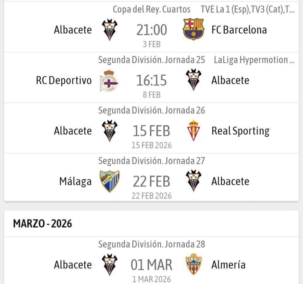 Joder, parece un calendario de Primera División.