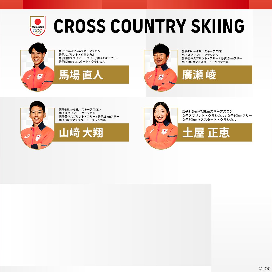 TeamJapan's tweet photo. ミラノ・コルティナ2026冬季オリンピック🇮🇹

クロスカントリースキー
#TEAMJAPAN 選手団をご紹介⛷️🇯🇵

#MilanoCortina2026 #ともに一歩踏み出す勇気を https://t.co/bDYPGCeJ3Z