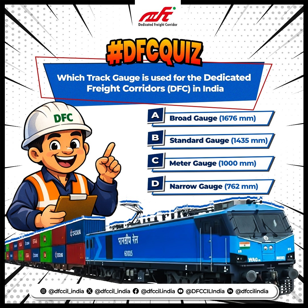 dfccil_india's tweet photo. #DFCQuiz Time!
Let’s test your knowledge about India’s #DedicatedFreightCorridors!

Take a guess and comment your answer below.
Tag a rail enthusiast and see if they can beat you!

#DFCCIL #AnswerReveal #FreightTrivia https://t.co/w5HCdhlKHF