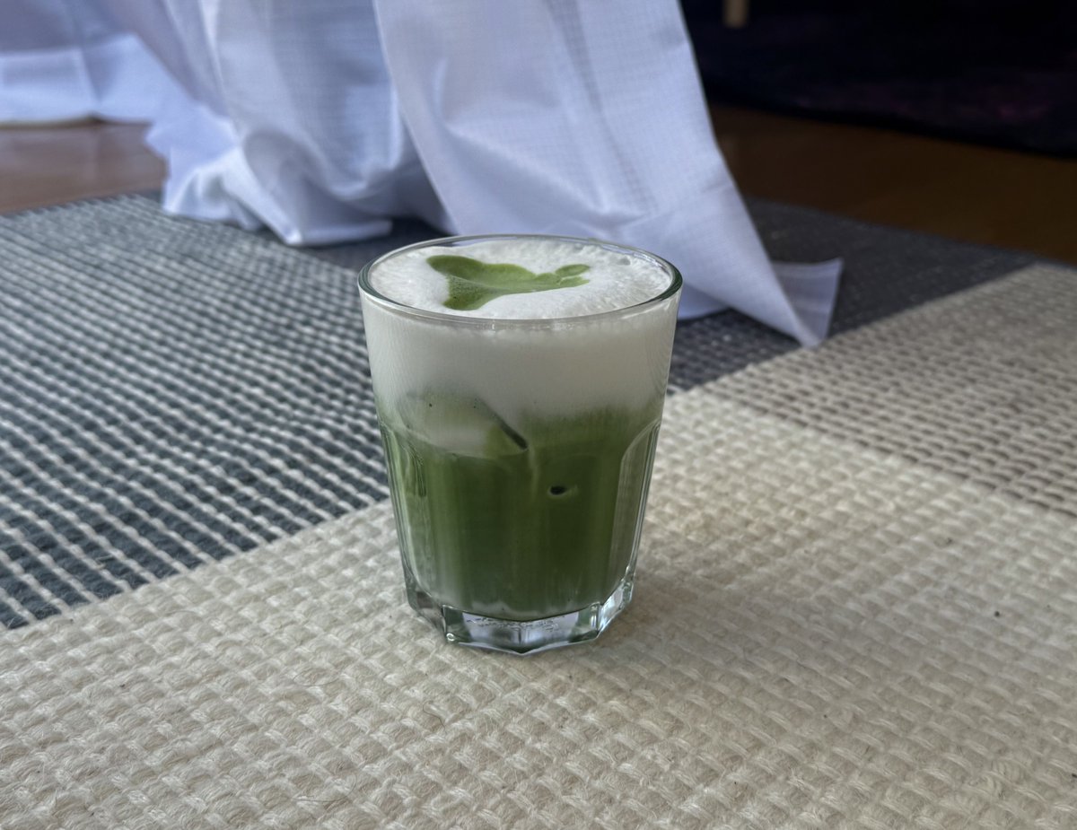 halfreturner's tweet image. on the floor drinking matcha einspanner