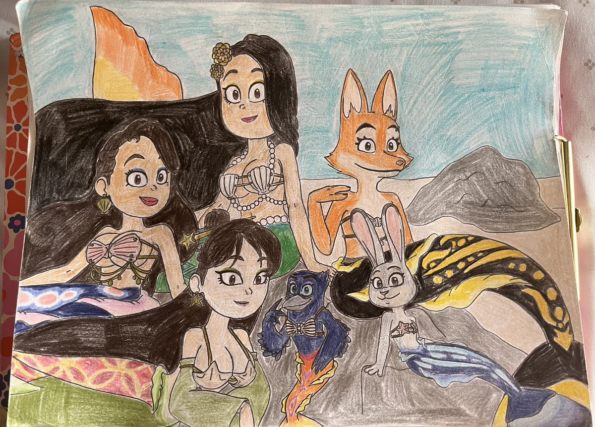 TaylorThori89's tweet photo. Diane, Doom, Hana, Kiara, Pearlita, and Judy Hopps as beautiful mermaids. This is a very special request for my friend, a Mermazing request! 🧜♀️🌊✍️🎨 #MermaidDrawing #TheBadGuys #TheBadGuys2 #Zootopia #Zootopia2 #request https://t.co/lafnWSephw