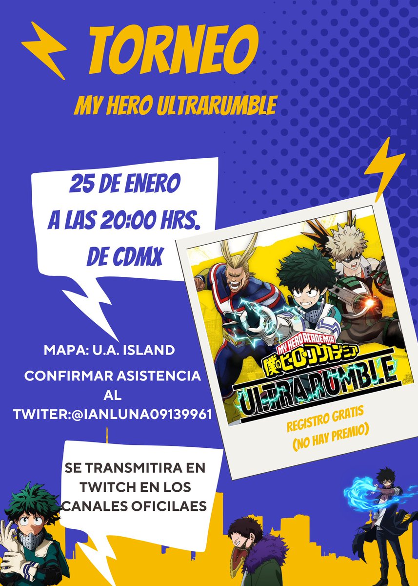 AdairG_L's tweet photo. @IanLuna09139961 
torneo de MHUR el día de mañana por diversión, porque es un juego muerto y nos aburrimos de jugar solos 
REGLAS
-no hay reglas 
solo no sean tóxicos 

#MHUR #torneo #Deku #MyHeroAcademia #myheroultrarumble #dabi #ALLMIGHT https://t.co/egl8rr5LZa