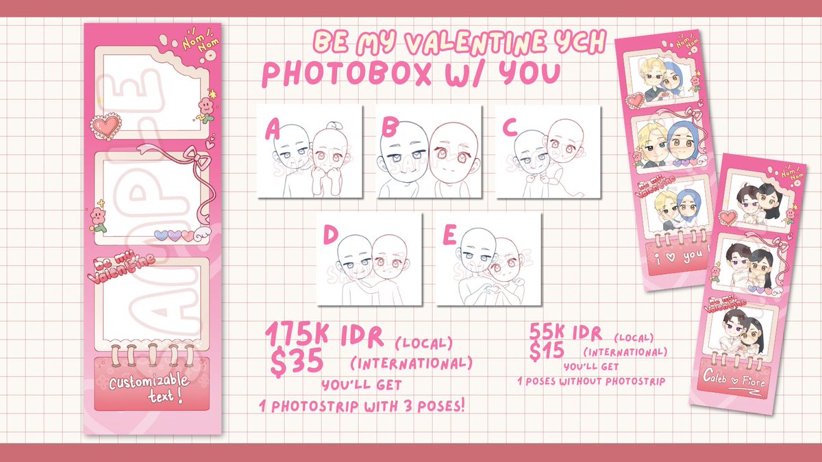 fivrrec's tweet photo. 💐VALENTINE YCH &amp; COMMISSION OPEN✨🌹

[like &amp; rt are very appreciated!]

Lets take a photobox together! See your fav couple, octp, or maybe you and your beloved ones have a photobox together!♡

Thank you sm! ♡
#commissionsopen #artidn #zonakaryaid #ychopen https://t.co/YOGoYhlrcK