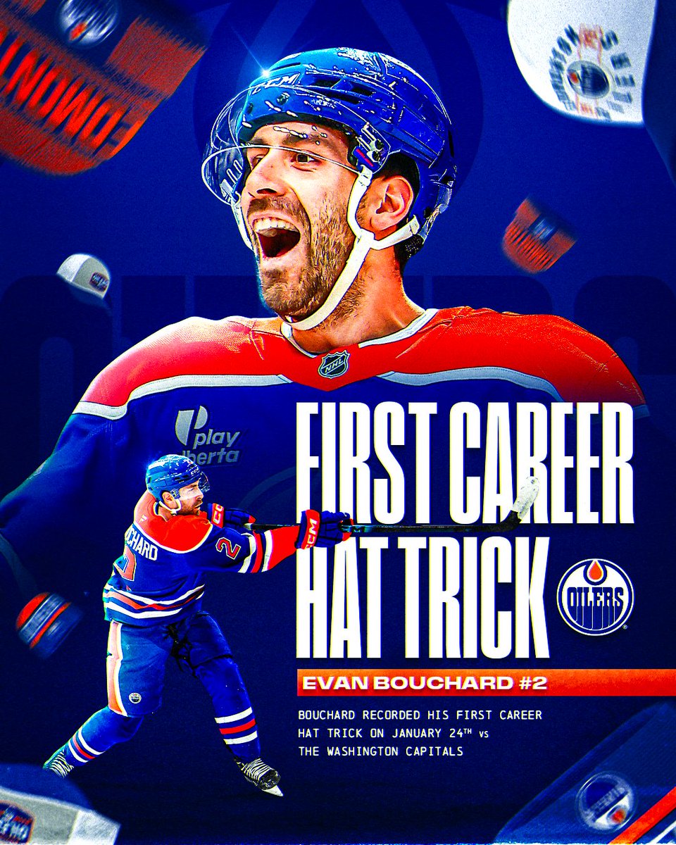 The first <a href="/EdmontonOilers/">Edmonton Oilers</a> hat trick by a defenseman in 20 years! 🧢 

📺: <a href="/Sportsnet/">Sportsnet</a> or stream on Sportsnet+ ➡️ watch.sportsnet.ca
