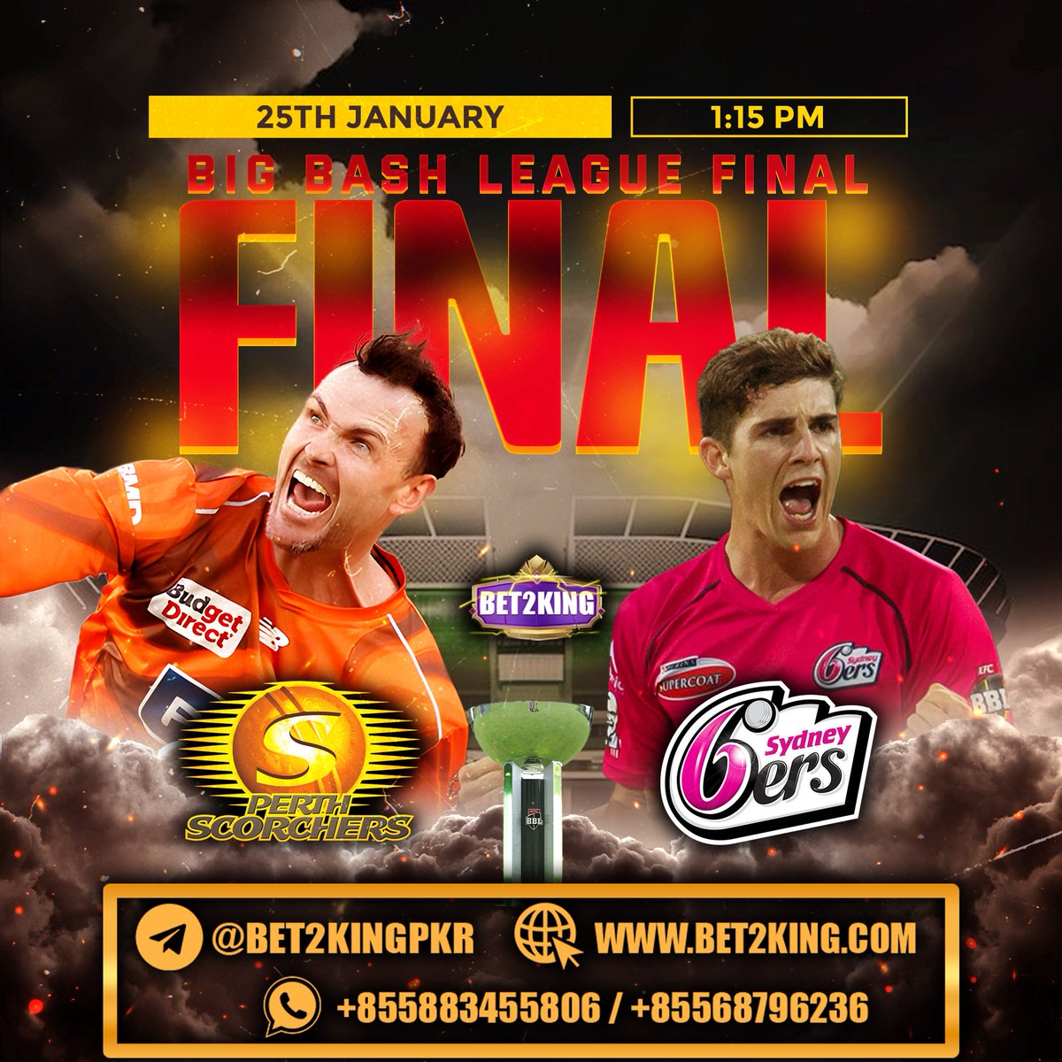 bet2king99's tweet photo. 🏏 BIG BASH LEAGUE FINAL IS HERE! 🏆
Perth Scorchers 🆚 Sydney Sixers

💥 Big match.
💰 Bigger winning chances.
🔥 Non-stop action.

👉 Play now &amp; turn today’s match into CASH!
Fast games • Quick payouts • 24/7 support 

#BBLFinal #BigBashLeague #CricketLovers #OnlineGaming https://t.co/b6WUshviyw