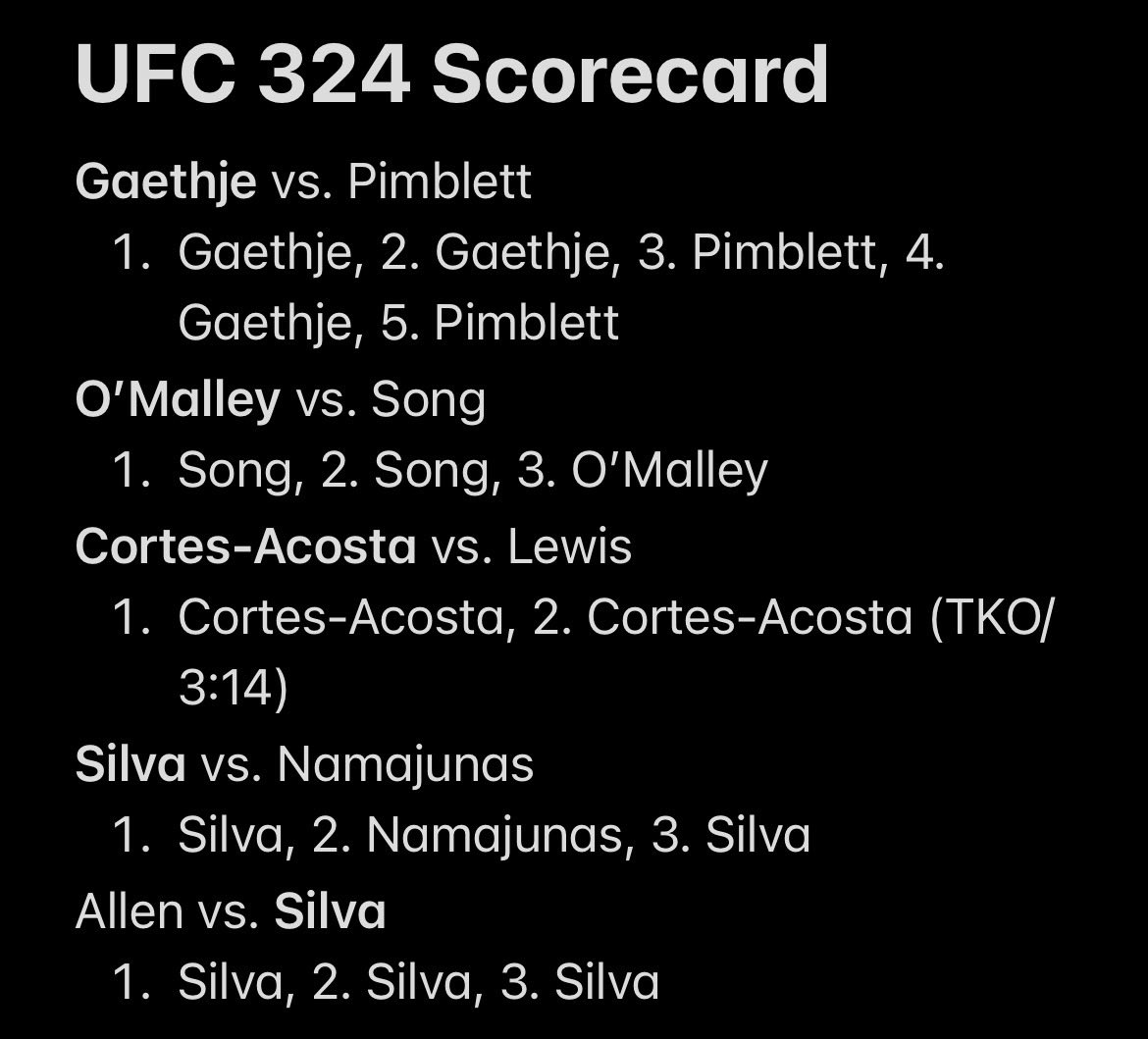 My #UFC324 Scorecard.