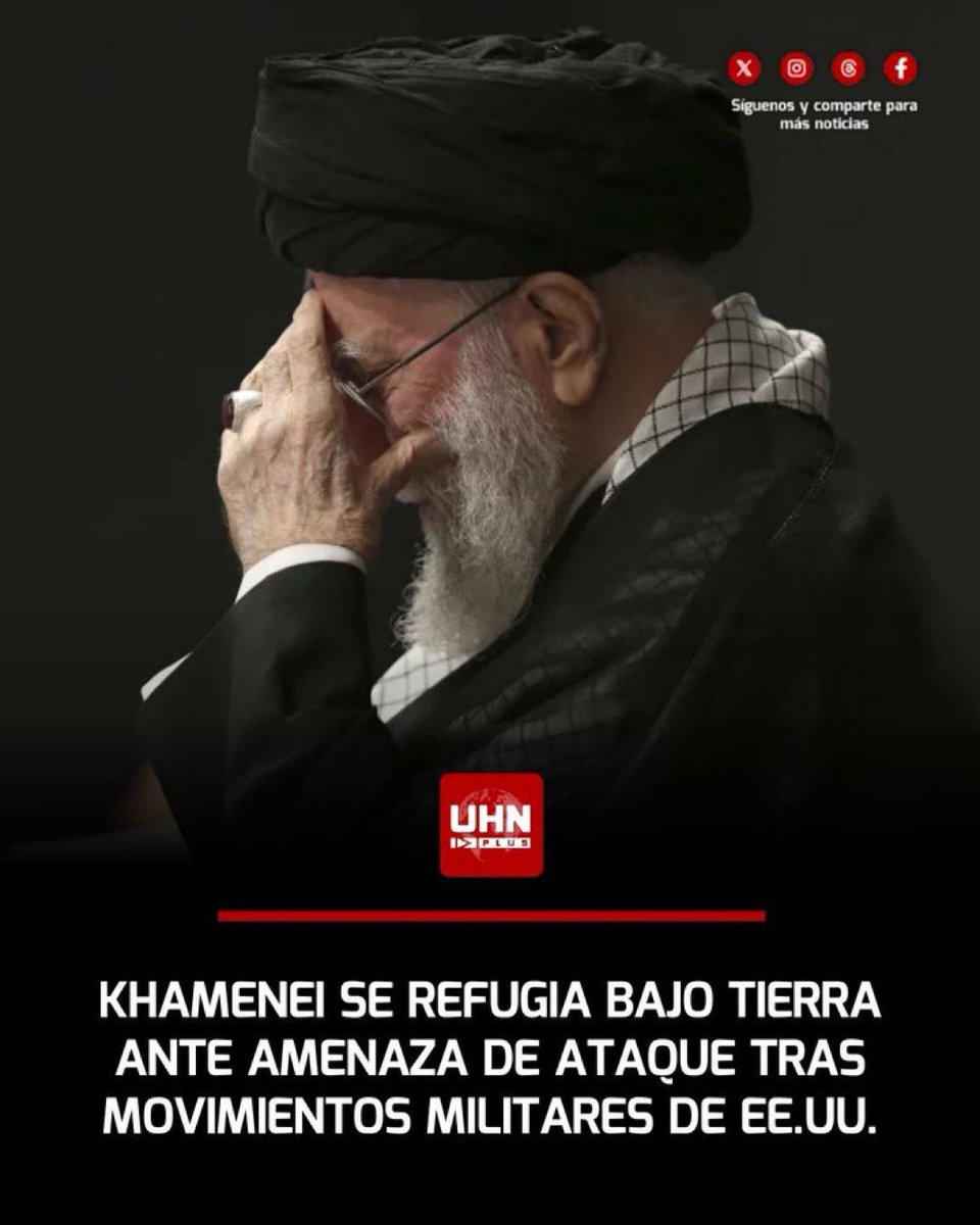 最新报道：伊朗 🇮🇷伊斯兰领袖#阿里·哈梅内伊收到美国🇺🇸可能发动袭击的内部警告后，已转移至德黑兰一处戒备森严的地下掩体。反对派报道称，随着唐纳德·特朗普确认向该地区部署美国军舰以回应 伊朗政权镇压抗议活动，紧张局势升级，哈梅内伊之子马苏德·哈梅内伊已接管相关 ...