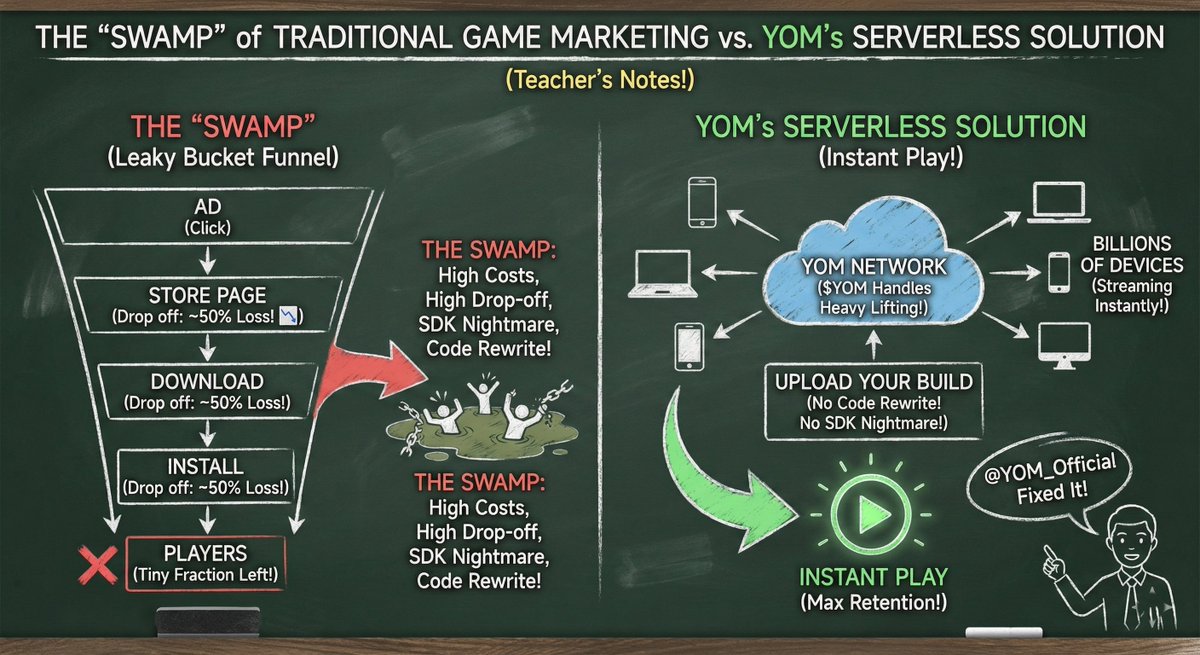 Tweet 1 (The Hook):
 The centralized cloud gaming model is broken. Google Stadia proved that building massive data centers for gaming is too expensive and hard to scale. 📉
But <a href="/YOM_Official/">YOM</a> found the solution in our own homes.
Here is how DePIN is changing the game. 👇

Tweet 2
