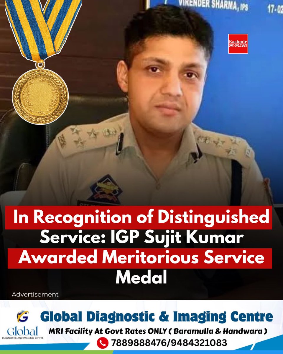 kashmircrownews's tweet photo. In Recognition of Distinguished Service: IGP Sujit Kumar Awarded Meritorious Service Medal.

#meritoriousservice #sujitkumar #awarded https://t.co/hV9wFZE4f4