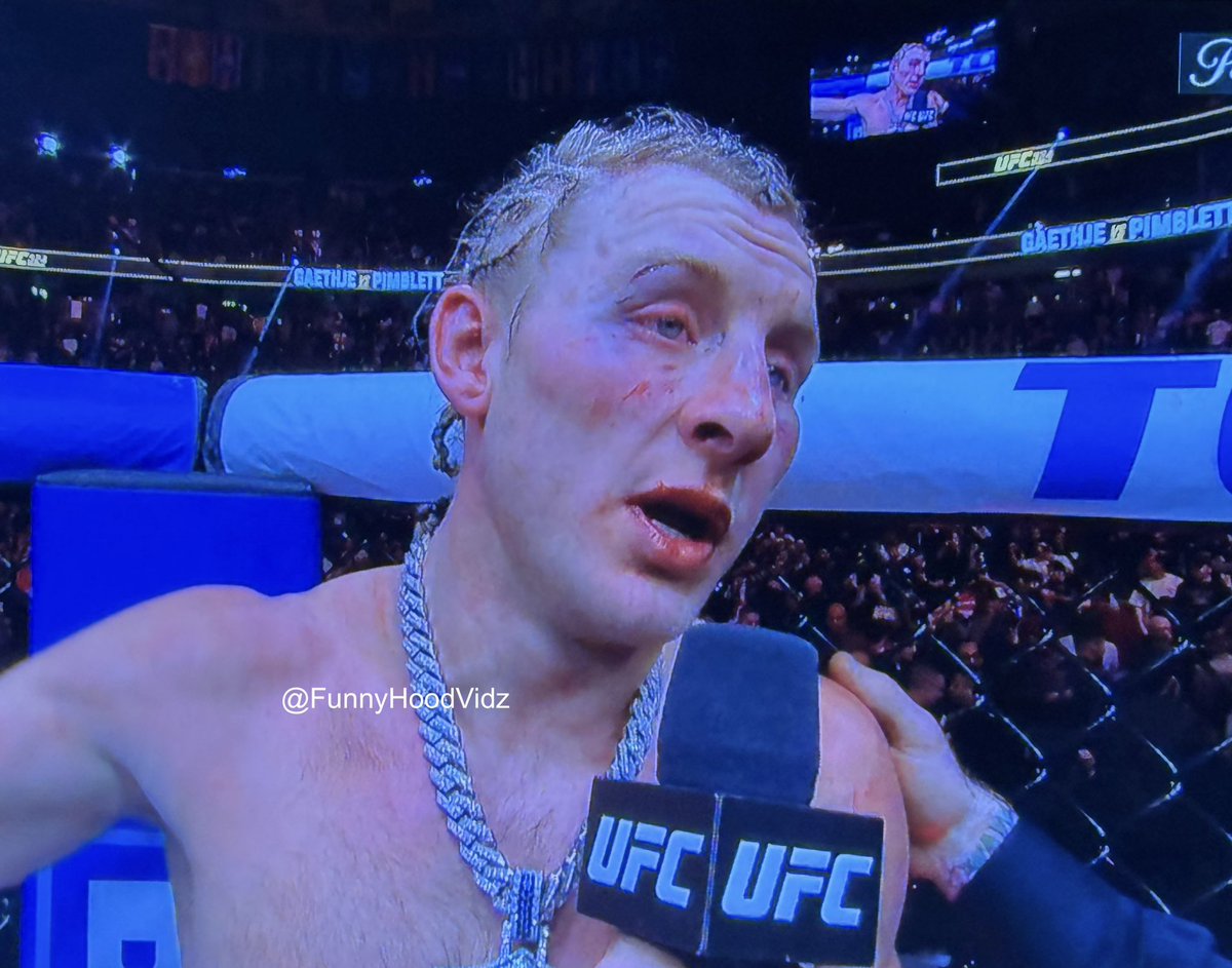 Funnyhoodvidz's tweet image. Justin Gaethje had Paddy looking like Longlegs #ufc324