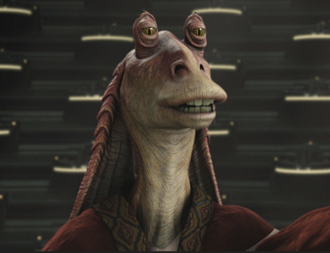 OboeMasterOzzy's tweet photo. Jar Jar Binks in Attack of the Clones is basically Mike Johnson joyfully giving full authority to the supreme leader. https://t.co/tWzko74QFo