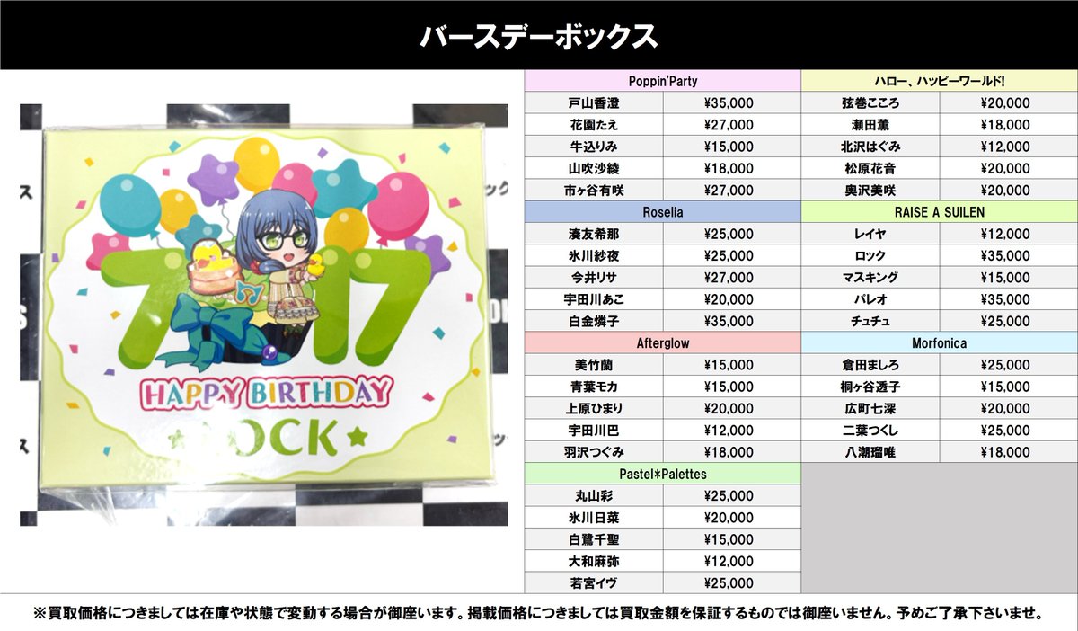 買取情報】 バンドリ！ #買取akbkbバンドリ バースデーボックス 高価