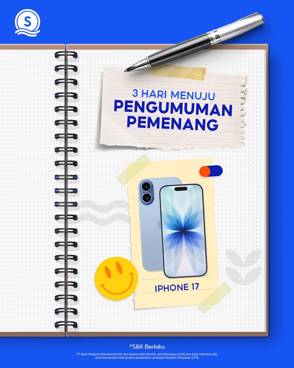 HAH 3 HARI LAGI? APAKAH KAMU PEMENANGNYA?

Hai Sobat SeaBank! Tinggal 3 hari lagi menuju pengumuman pemenang GIVEAWAY IPHONE 17. Untuk kamu yang belum ikutan, yuk langsung cek keberuntunganmu dengan mengikuti GIVEAWAY IPHONE 17 SeaBank! 

1. Periode program berlaku pada 5 Januari