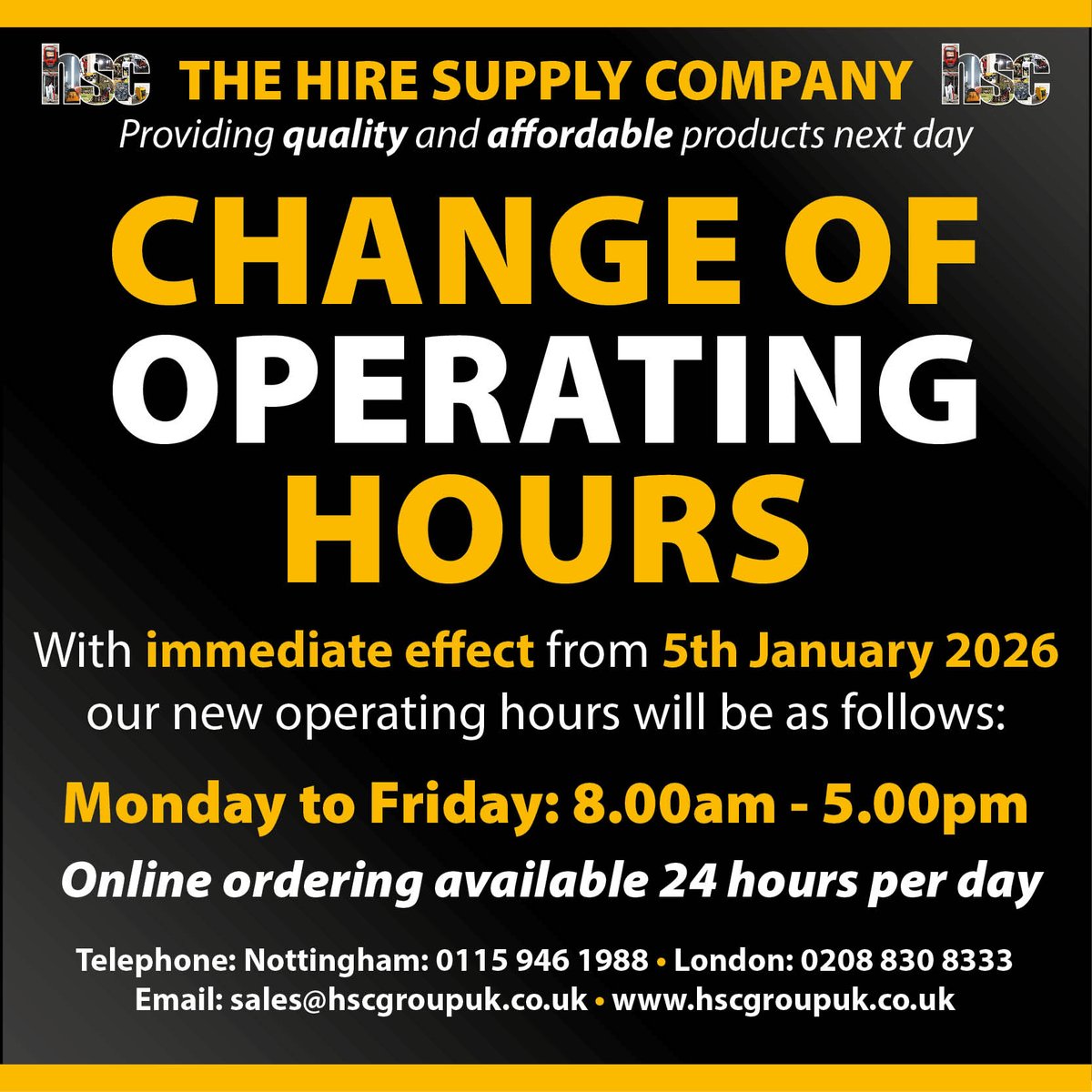 hsc_uk's tweet photo. Important Notice:
This does not affect any of our delivery services, normal next working day deliveries available as always.
If anyone has any questions or requires any further information please do not hesitate to contact a member of our sales teams. https://t.co/FTRRNi7NOj