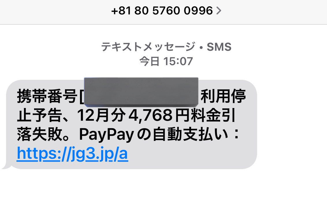うーわ、 こういう詐欺sms流行ってんの？ なおあちこちに金額まで文面