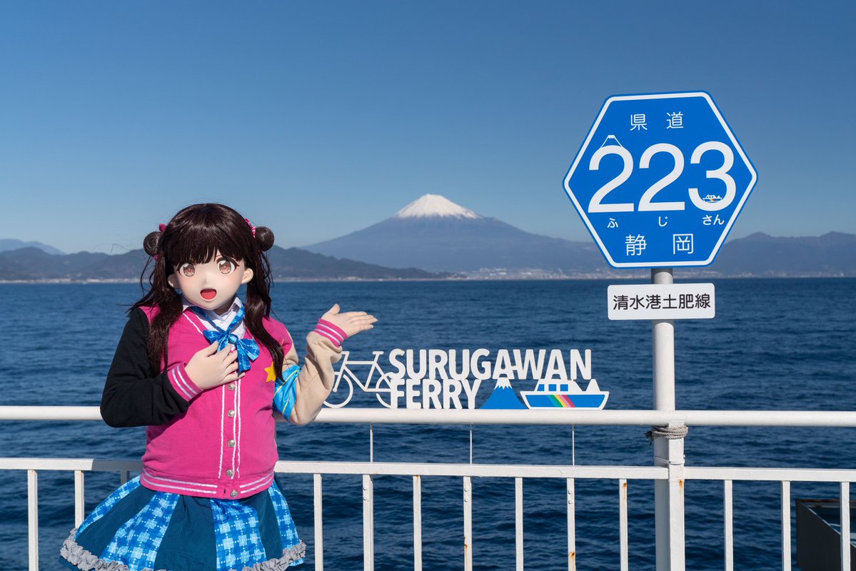 駿河湾フェリー強風でしたが、綺麗に富士山が見えました。
撮影：りつしょさん
 #けろオフ
 #きぐこす
 #おでけけ会
 #着ぐるみコスプレ