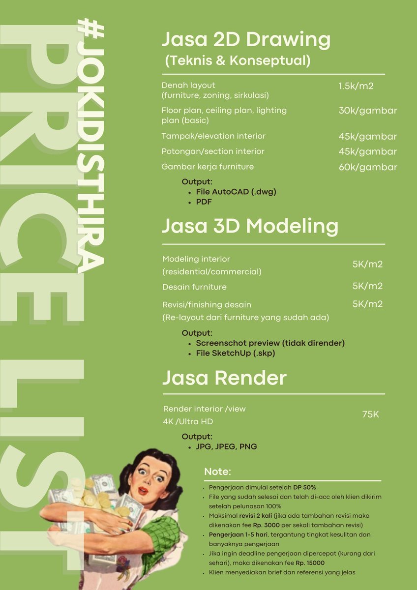 open joki tugas interiorrr chat wa di bio atau dm bolehhh!!! murmer aja yuk gaspol

- potongan
- site plan
- tampak
- floor plan
- sebut ajaaa mau joki apa gaspolll

#jokitugasinterior #jokitugas #zonauang #zonajajan #jasajoki #interior #gamker