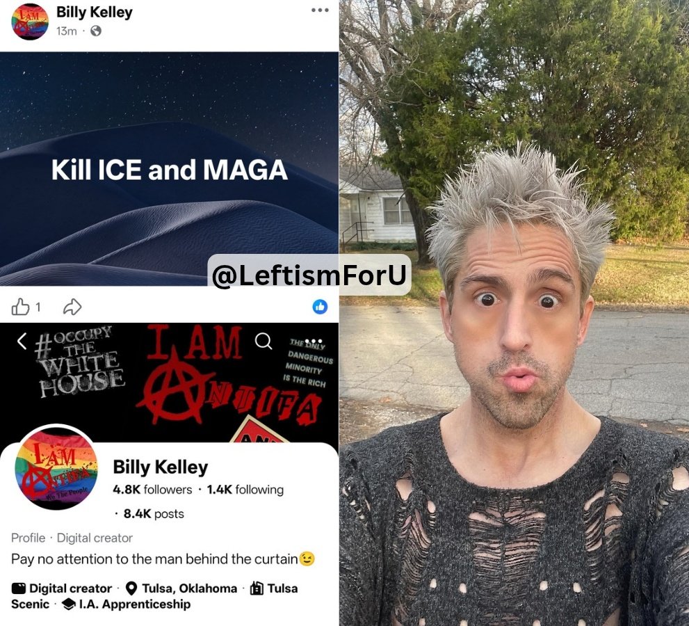 LeftismForU's tweet image. Meet Billy Kelley of Tulsa, Oklahoma.
Here he is calling for people to "kill ICE and MAGA."
He works as a stage and lighting technician, and does work for many venues in the area.