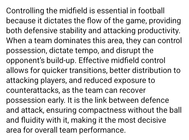 Control the central area of the pitch. Control the game with the ball. Control oppositions with the ball.