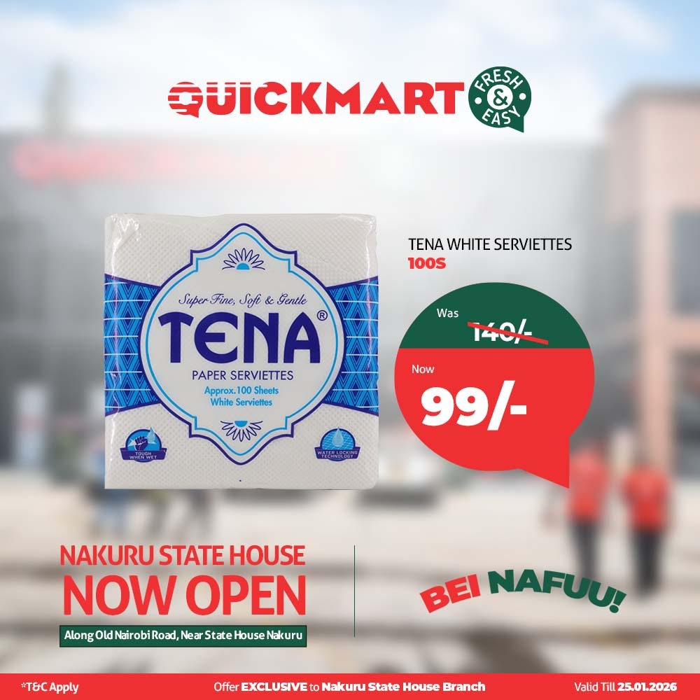theeokello's tweet photo. Nakuru shoppers no longer need to travel far for quality groceries. Quickmart has opened a new branch in town with opening offers that make shopping convenient.#QuickmartNakuruStatehouse #Quickmart65. https://t.co/VJxs52EAMw