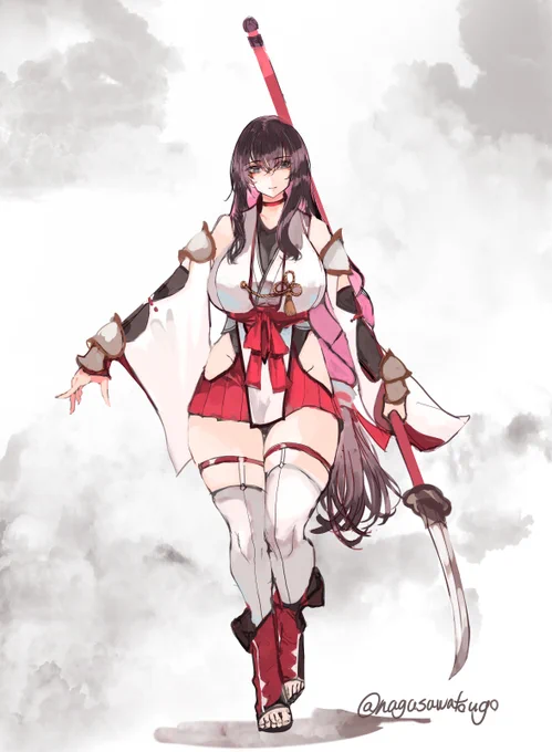 skebにてキャラデザ。戦う巫女さん! #オリジナルイラスト
