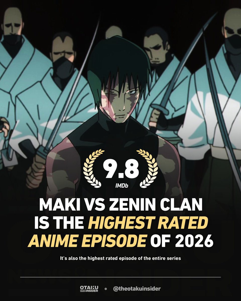 theotakuinsider's tweet photo. The Highest-Rated Ep of 2026!

Jujutsu Kaisen Season 3, Episode 4 currently holds an impressive 9.8/10 rating on IMDb, with over 18,000 votes.

This makes it not only the highest-rated episode of 2026, but also the highest-rated episode in the entire series. https://t.co/AAUWtNPtBz