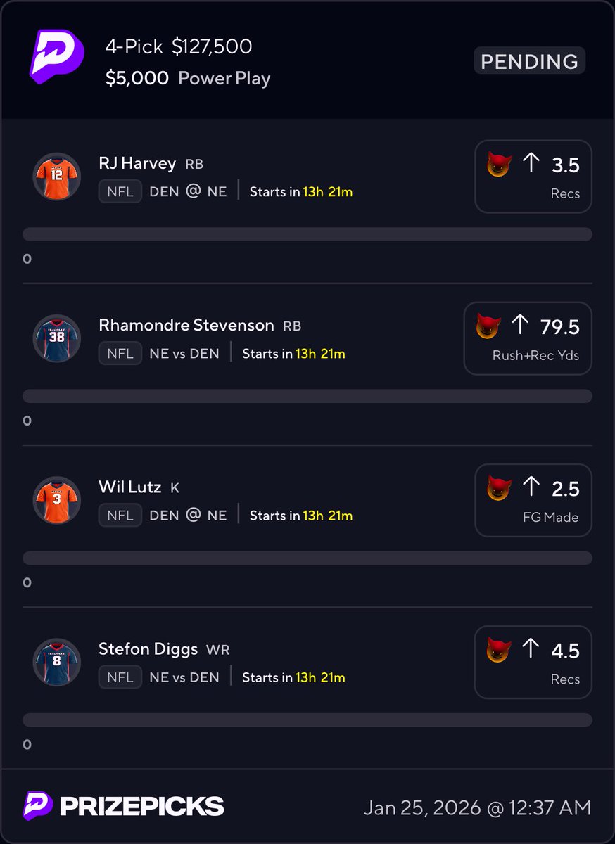 heropicksHQ's tweet image. BRONCOS VS PATRIOTS DEMON 😈💸

If this $127,500 NFL demon hits…
$500 CASH to one random LIKE 

NFL Sunday Demon 4-Leg 

(LIKE + REPOST) 🍀🔥

#NFL #NFLPicks #PrizePicks #GamblingX