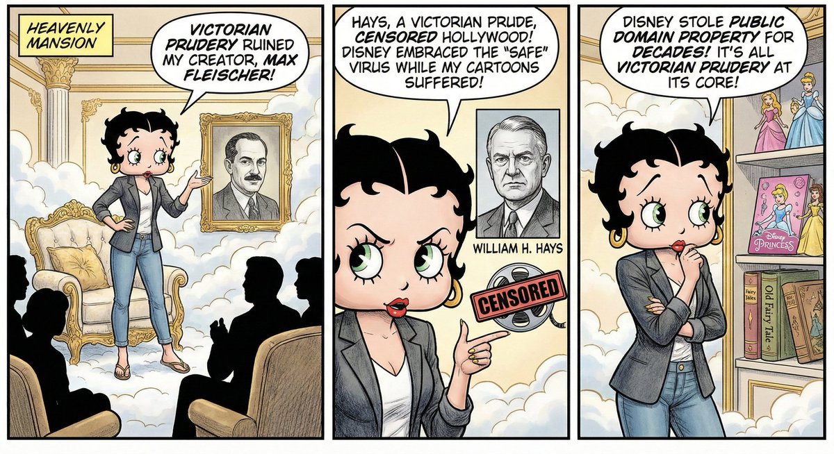 megazero26's tweet image. Betty Boop explains to the audience in her Heavenly Mansion that Victorian prudery which includes the Hays Office ruined everything and explains that Disney is apart of it all #BettyBoop #victorianprudery #HaysCode #Heaven #MaxFleischer