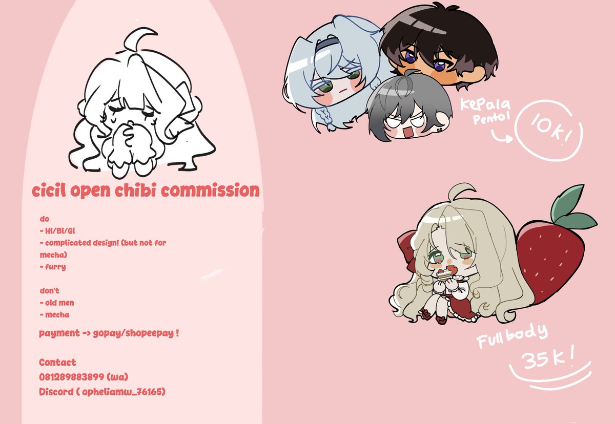 Romeocireng's tweet photo. Halooo~ I decide to make urgent chibi commission ! If u interested ayo DM akuw lewat discord or wa :3 https://t.co/JQjE2SEYu1