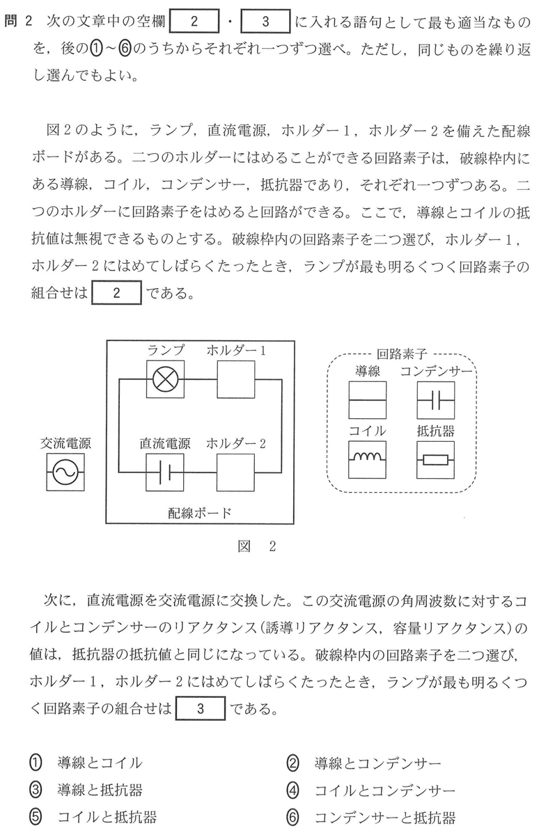 これは今年の共通テスト「物理」の第1問の問2です。 最近はこういう
