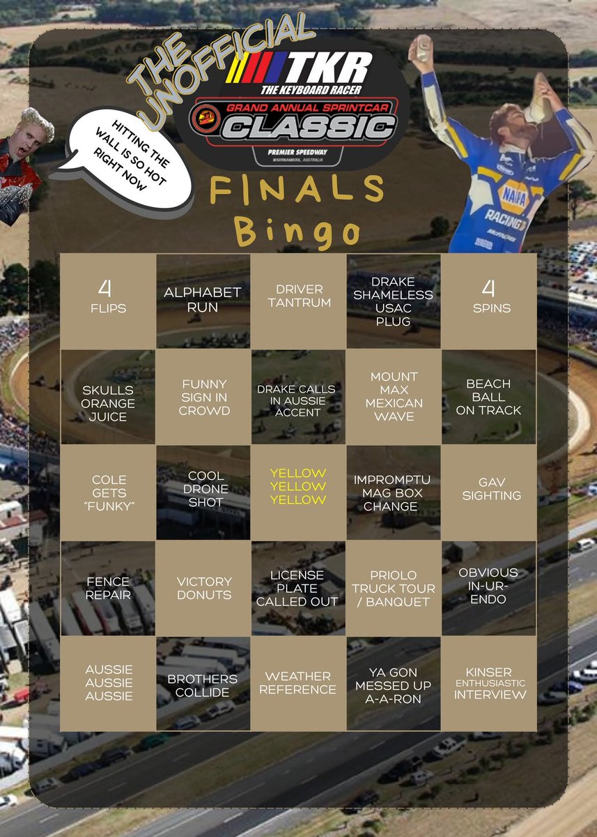 Locked and loaded for #ClassicBingo Night 3 of Tha Classic liveeeee from <a href="/SungoldStadium/">Premier Speedway</a>

We've really upped the ante with the spins and flips 😂

#53GASC