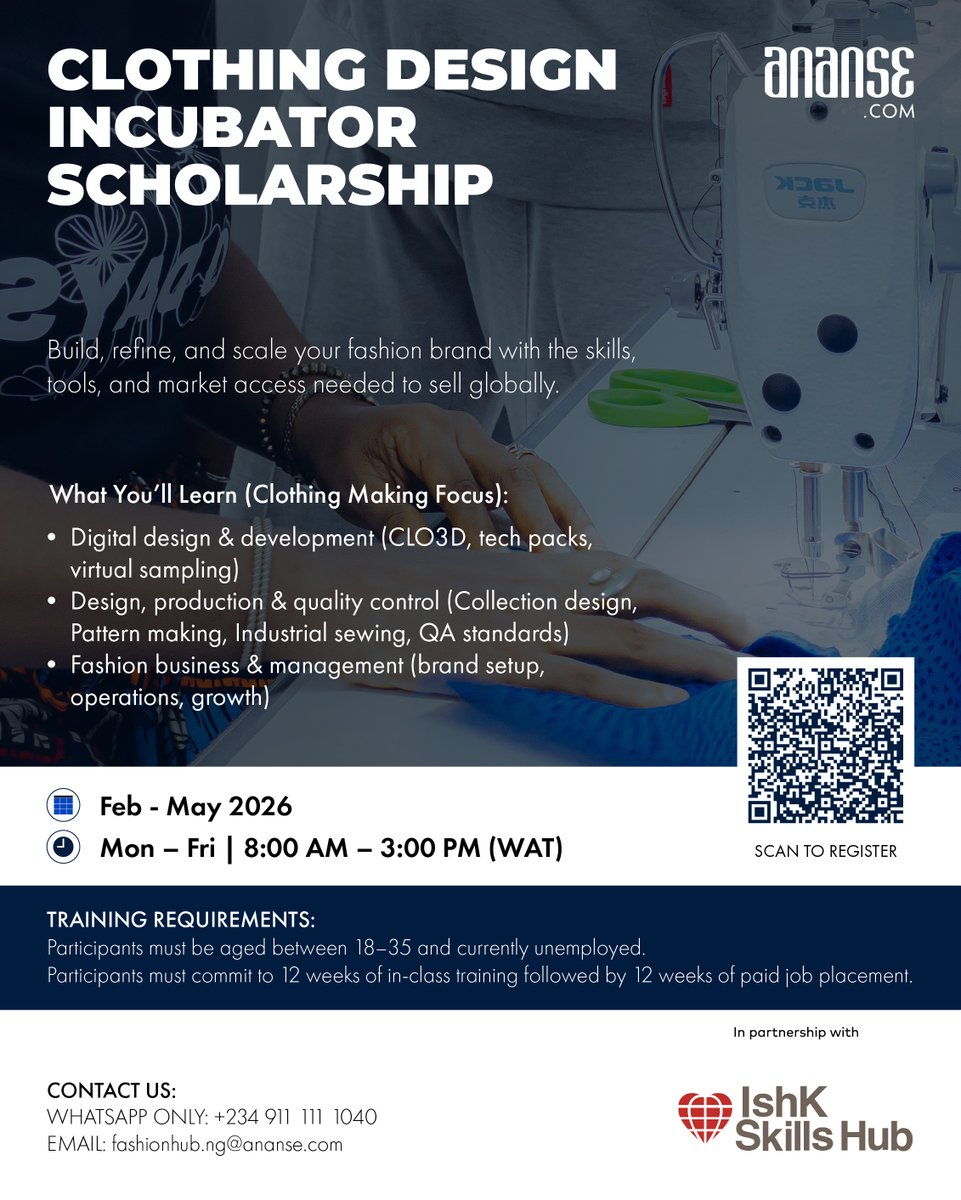 Building Africa’s next generation of fashion entrepreneurs 👗✨
Click on the link in our bio to register on ananse.com 🖊️🗓️

docs.google.com/forms/d/e/1FAI…

#ananseafrica #fashionincubator #creativeentrepreneurs #africanfashion #youthempowerment