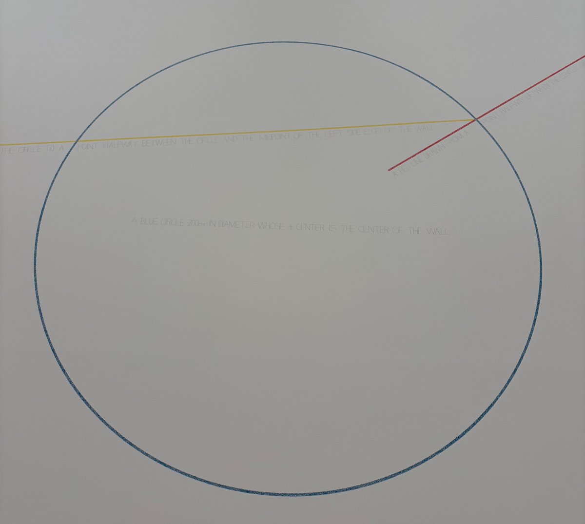 taro_tez's tweet photo. 絵そのものではなく、線に沿ってうっすら書かれたインストラクション（指示）がソル・ルウィットの作品。現代アートは役に立たないようでいて、たとえば20世紀の米国がいち早くソフトウェアの著作権を確立させてIT産業で優位に立った背景にはこういった議論を深めて考える人々の存在があった気もする。 https://t.co/4iMjyNqF1u