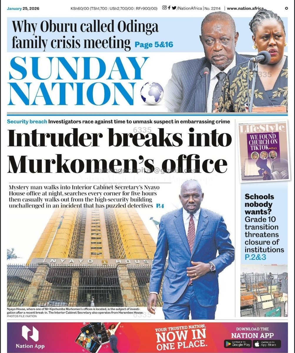 MwangoCapital's tweet photo. "A man sneaked into the offices of Interior CS Kipchumba Murkomen recently and even stayed there for nearly 5 hours in an incident that has puzzled investigators. The mystery man spent time in the minister’s office...before strolling out without raising questions" https://t.co/fvISRenZp8