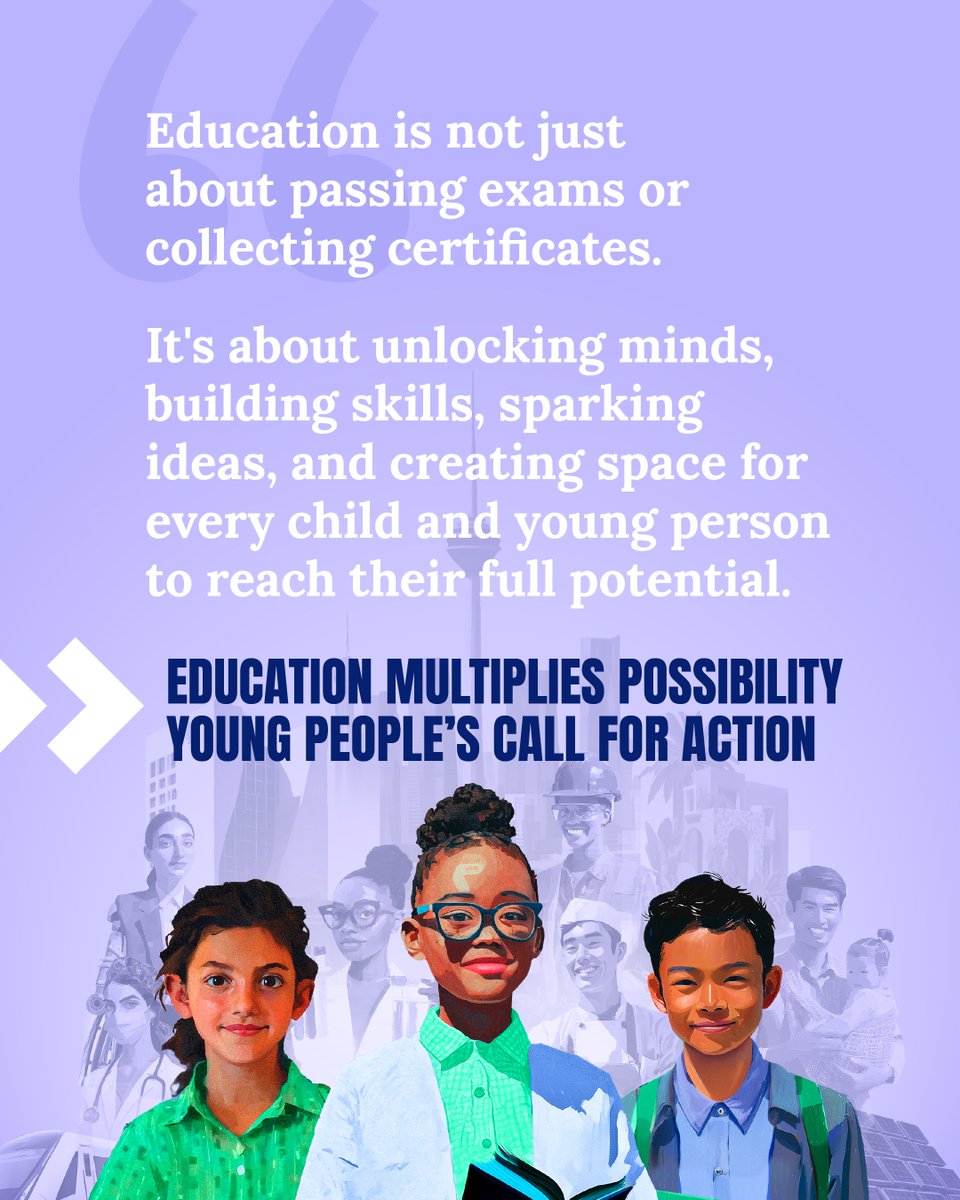 Nothing about youth, without youth 👏👏

With the Young People's Call for Action, youth are calling on world leaders to invest in education and #MutliplyPossibility for people, peace, and the planet. 

Join them. Sign the call: g.pe/5GIZ50XXjI7

#EducationDay