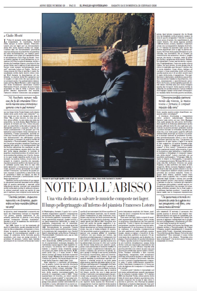Note dall’abisso. Una vita dedicata a salvare le musiche composte nei lager. Il lungo pellegrinaggio all’inferno del pianista Francesco Lotoro. L'articolo di Giulio Meotti è sul Foglio del Weekend edicoladigitale.ilfoglio.it