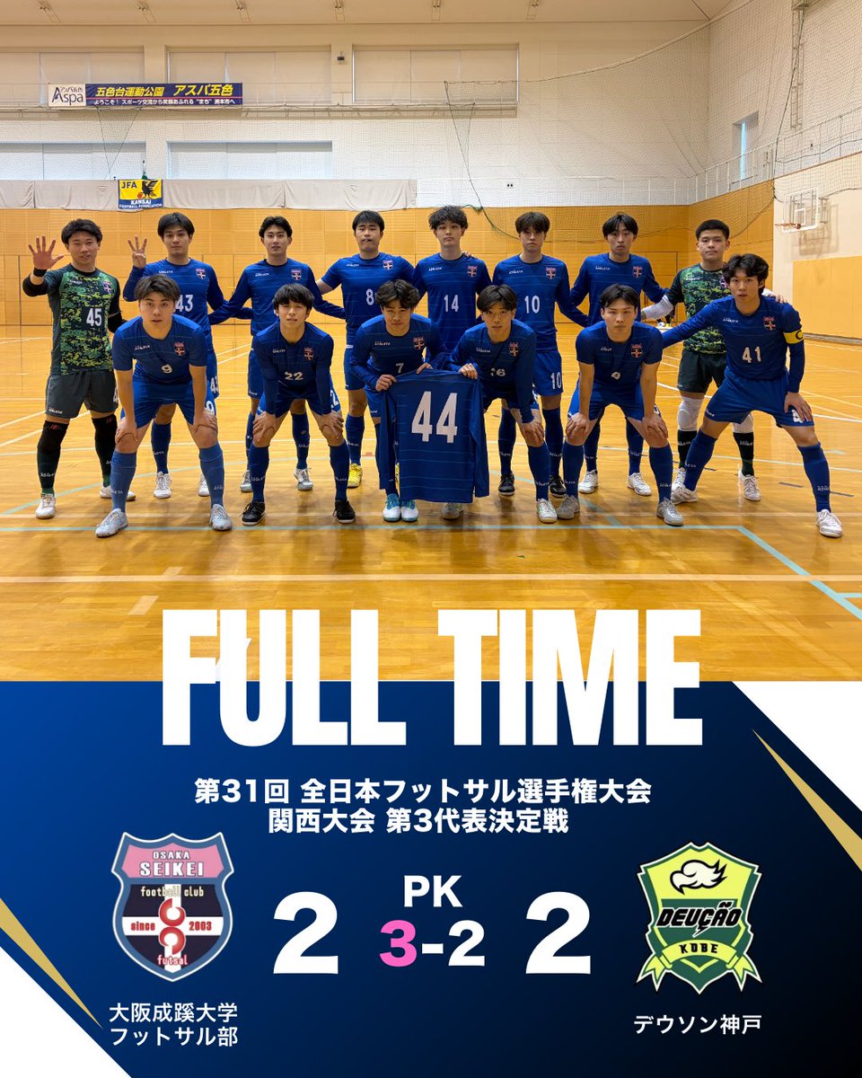 【トップ試合結果】

○2-2(PK3-2)で勝利しました！

<得点者>
#11FP鈴木大輝 ×2

<PK得点者>
#7FP宮田惇平
#9FP大野頼基
#11FP鈴木大輝

試合をしてくださったデウソン神戸の皆様、ありがとうございました🙇🏻🙇🏻