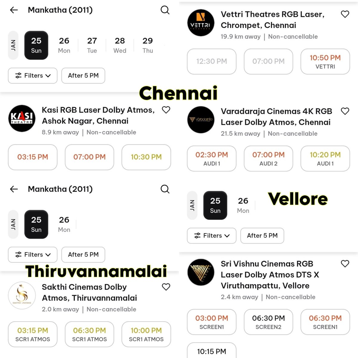 MukeshOfl's tweet photo. #Mankatha Day 3 – Booking Update, Strong advance bookings reported via TicketNew across Chennai, Vellore, Madurai, Tiruvannamalai, Thoothukudi &amp; Tirunelveli, Housefull trend holds. https://t.co/jYKlUGQvPE