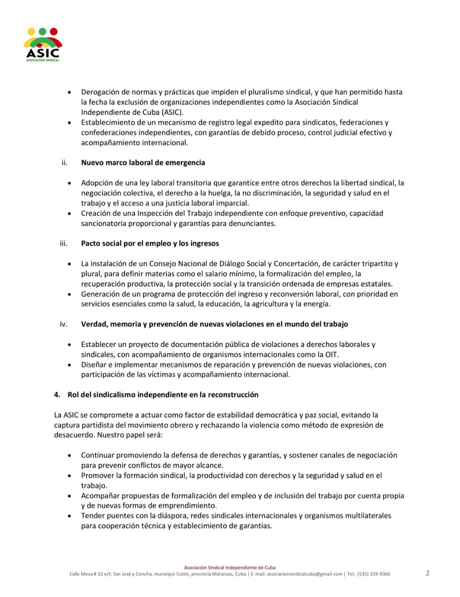 AsicSomos's tweet image. La #ASIC🇨🇺 ha emitido el siguiente documento ante la dramatica situación que se vive en #Cuba en medio de un contexto de presión internacional titulada: Visión de futuro del sindicalismo cubano, reafirmando que seremos parte de la solución y vocación de reconstrucción nacional🇨🇺