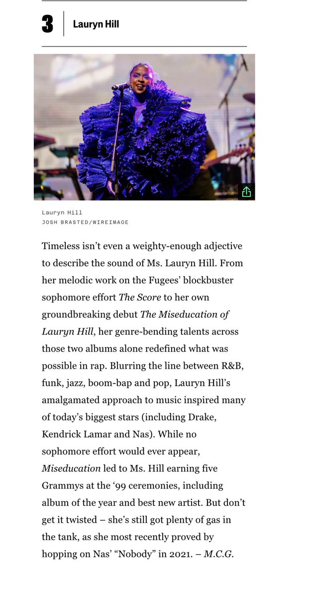 HipHopSupreme's tweet image. Lauryn Hill storms in at #3 on Billboard’s “25 Best Female Rappers of All Time.” One of the greatest to ever touch a mic, stamped yet again. #Billboard #LaurynHill