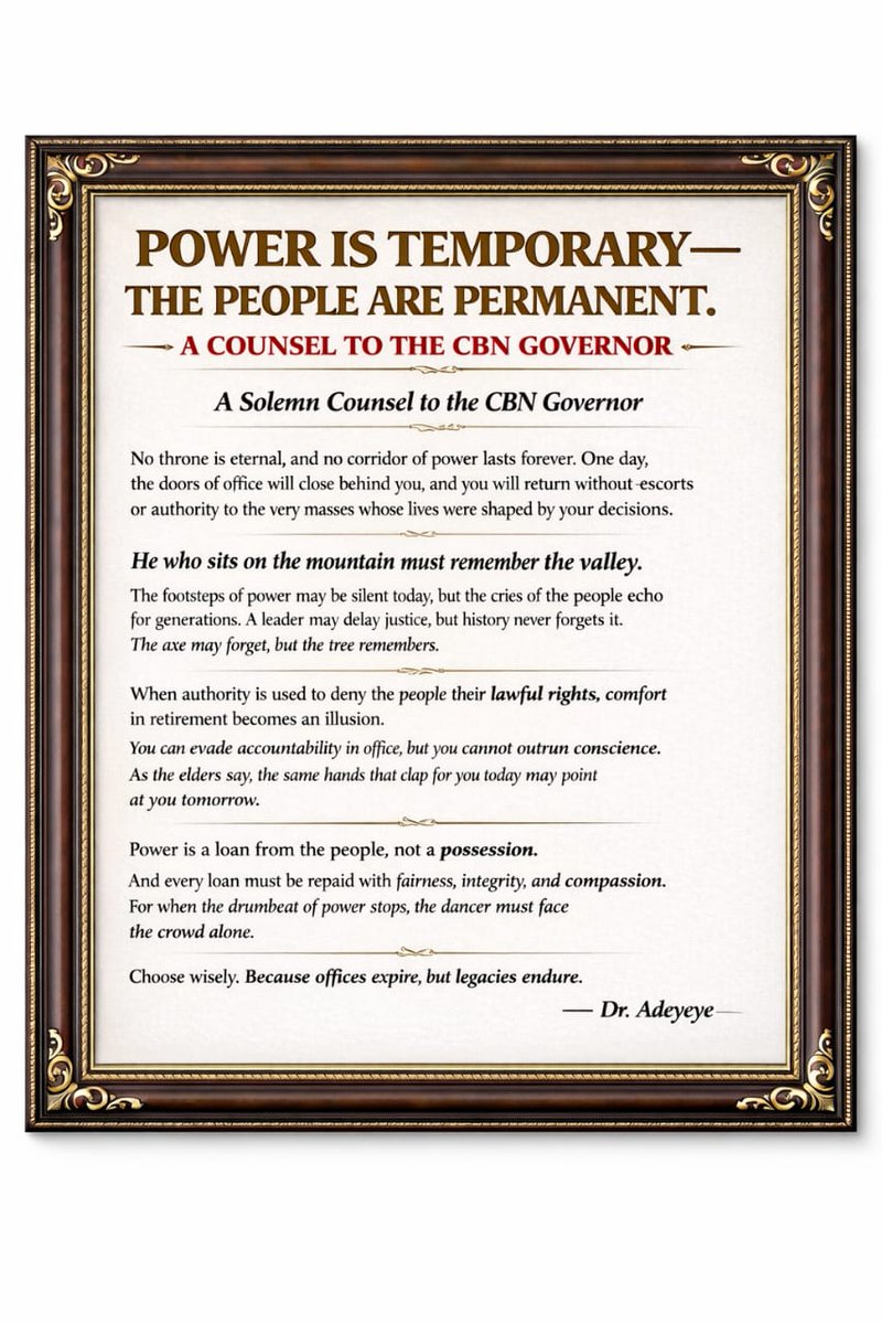 GrantFighters's tweet image. POWER IS A LOAN FROM THE PEOPLE NOT A POSSESSION,

AND EVERY LOAN MUST BE REPAID WITH FAIRNESS, INTEGRITY AND COMPASSION,

THIS IS A COUNSEL TO THE CBN GOVERNOR IN NIGERIA,

RELEASE THE GRANT MEANT FOR THE POOR MASSES.

@cenbank
@OlusegunObasnjo
@ruffydfire
@PressSec
@NOIweala…